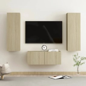 3pcs conjunto de móveis de TV derivados madeira carvalho sonoma