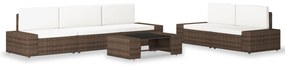 vidaXL 6 pcs conjunto lounge para jardim vime PE castanho