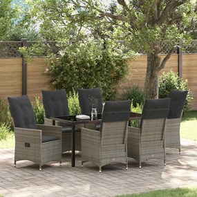 vidaXL Conjunto de Jantar de Jardim 7 Peças com Almofadas Cinza Rattan de Poliéster