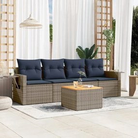 vidaXL 5 pcs conjunto sofás p/ jardim c/ almofadões vime PE cinzento