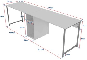 Secretária Dupla "Twin Study Desk" – Antracite e Preto - 240x60x74 cm,