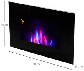 HomCom® Lareira Eléctrica de Parede 1000/2000W Comando a Distância 90x9,5x56 cm