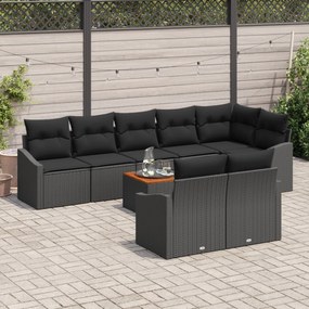 Conjunto de Sofá de Jardim de 9 peças com Almofadas Preto Rattan Polié