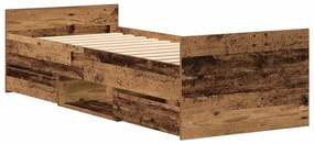 Cama vidaXL sem Colchão Madeira Antiga 75x190 cm Madeira de Engenharia