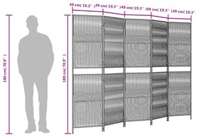 Biombo de divisão 5 painéis vime PE castanho