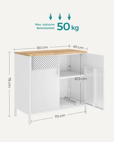 Armário de armazenamento em aço, cozinha, sala, escritorio 40 x 80 x 76 cm com orifícios bege-branco