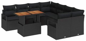 Conjunto de Sofá de Jardim com almofada Manual 9 pcs Preto Padrão Vime