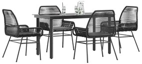 vidaXL Conjunto de jantar jardim 5 peças almofadas vidro vime PE preto