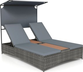 Espreguiçadeira Dupla de Jardim com Parasol, 203 x 147 x 164 cm, Encostos Ajustáveis em 5 Níveis, Cinzento