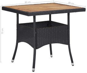 5 pcs conjunto jantar p/ exterior vime PE madeira acácia preto