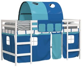 Cama alta p/ criança c/ túnel 90x190 cm pinho maciço azul