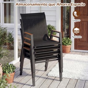 Conjunto de 6 Cadeiras de Jardim Empilháveis (PACOTE SÓ INCLUI 6 CADEIRAS, MESA NÃO INCLUIDA), 56 x 66 x 88 cm, Encosto Alto Ergonómico, Preto