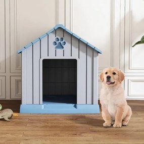 Casota de plástico  para cães 76 x 83 x 83 cm impermeável e isolada com ventilação, piso elevado para interior e exterior, azul + cinza