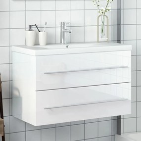 vidaXL Armário de casa de banho c/ lavatório embutido branco brilhante