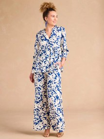Calças largas, estampadas às flores, com faixa,  para grávida, da ENVIE DE FRAISE azul-rei