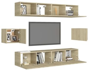 6pcs conjunto de móveis de TV derivados madeira carvalho sonoma