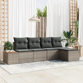 vidaXL Conjunto de Sofá de Jardim de 5 Peças com Almofadas Cinza de Vime Polipropileno