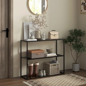 Mesa Consola Estilo Industrial Mesa de Entrada com Prateleira Estrutura de Aço e Desenho Anti-Tombo 90x30x75 cm Preto