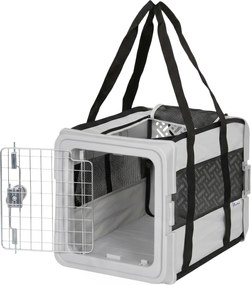 PawHut Transportador Macio para Cães Mini e Gatos Dobrável com Base Rígida, Janelas em Rede, 49.5x34x35.5 cm, Cinza | Aosom Portugal