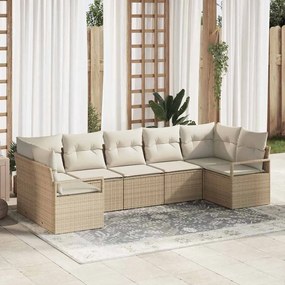 Conjunto de Sofás de Jardim vidaXL 7 Peças com Almofadas Bege Rattan Sintético