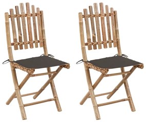 Cadeiras de jardim dobráveis c/ almofadões 2 pcs bambu