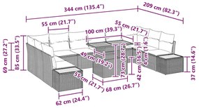 Conjunto de Jantar de Jardim 11 Peças com Almofadas Bege em Rattan e A