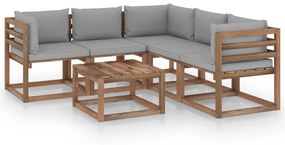 6 pcs conjunto lounge c/ almofadões cinzentos pinho impregnado