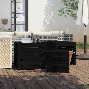 vidaXL 3 pcs conjunto de caixas de jardim pinho maciço preto