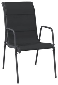 3 pcs conjunto de jantar para jardim aço e textilene preto