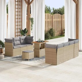 Conjunto de Sofá de Jardim de 10 Peças com Almofadas Bege Vime PE Acácia