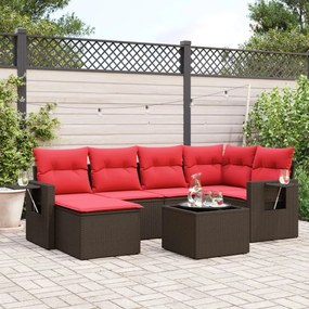 vidaXL 7 pcs conjunto de sofás jardim c/ almofadões vime PE castanho