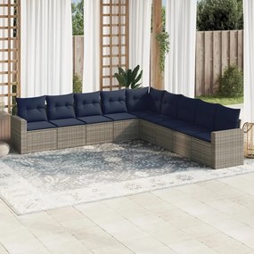 vidaXL 9 pcs conjunto sofás p/ jardim c/ almofadões vime PE cinzento