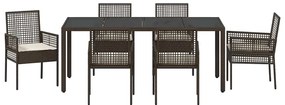 Conjunto de Jantar para Jardim 7 pcs Castanho 190 x 90 x 75 cm