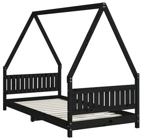 Estrutura de cama infantil 90x190 cm pinho maciço preto