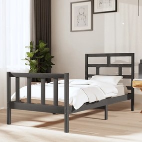 Estrutura de cama 90x200 cm madeira de pinho maciça cinzento