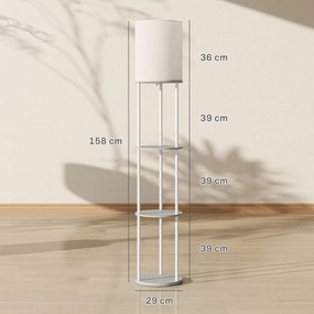 Candeeiro de Pé com Prateleiras 3 Temperaturas de Cor Controlo Remoto e Casquilho E27 Ø29x158 cm Cinzento