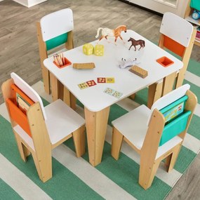 Conjunto Mesa e 4 Cadeiras Infantil Madeira Natural