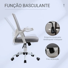 Cadeira de Escritório Ergonômica Giratória com Altura Ajustável Apoio para os Braços Dobrável Suporte Lombar e Encosto Transpirável 62,5x55x94-104cm C