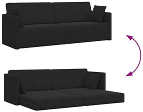 Sofá Cama de Piso 2-em-1 Preto 213x144x60 cm Poliéster