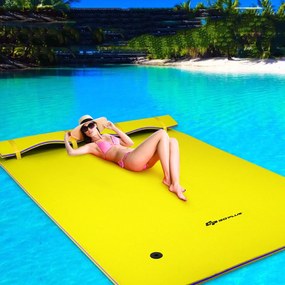 Colchão flutuante piscina, praia de espuma XPE ecológico com cabeça enrolável adequado para 3-5 pessoas 270 x 180 x 3,5 cm Amarelo