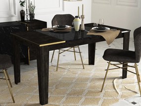 Mesa de Jantar "Veyron" – 145x85x76.2 cm – Preto, Preto Mármore e Dour