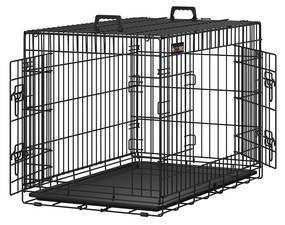Caixa para cães FEANDREA, dobrável, 92,5 cm de comprimento, 2 portas, G, preta PPD36H