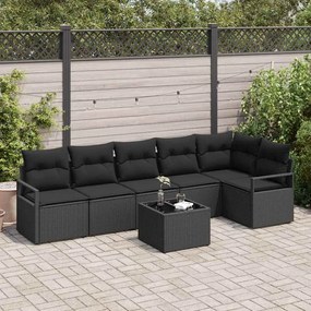 vidaXL Conjunto de Sofás com almofada 7 pcs Preto vime PE