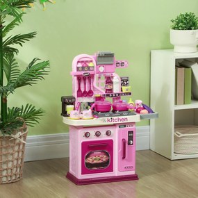 Conjunto de cozinha infantil 53 C x 22 L x 69 A cm com 33 peças para crianças dos 3 aos 6 anos, com luzes e sons realistas, cor-de-rosa