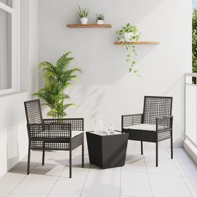 Conjunto de Bistro de Jardim 3 Peças com Almofadas Preto Rattan Sintético