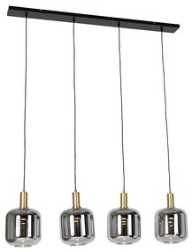 LED Candeeiro de suspensão preto com dourado e vidro fumê incl. 4 PUCC - Zuzanna Design