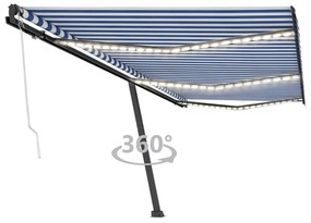 Toldo automático LED e sensor de vento 600x300 cm azul e branco
