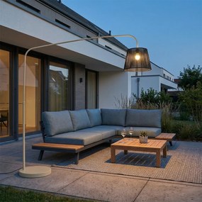 Candeeiro de Pé para Exterior Japandi Bege com Abajur de Corda Preta IP44 - Arc Jayla