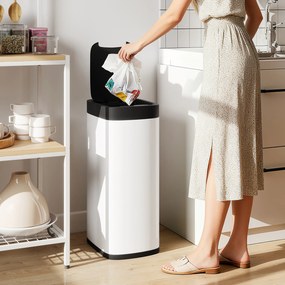 Caixote do lixo de cozinha automático de 50 L, com sensor de movimento, funciona a pilhas, 26,5 x 35,5 x 68 cm, creme