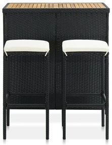 3 pcs conjunto de bar vime PE preto
